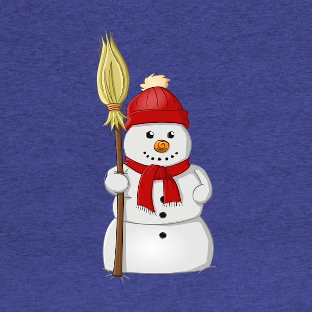 Cartoon style drawing of a funny snowman with a red bonnet and scarf by Stefs-Red-Shop